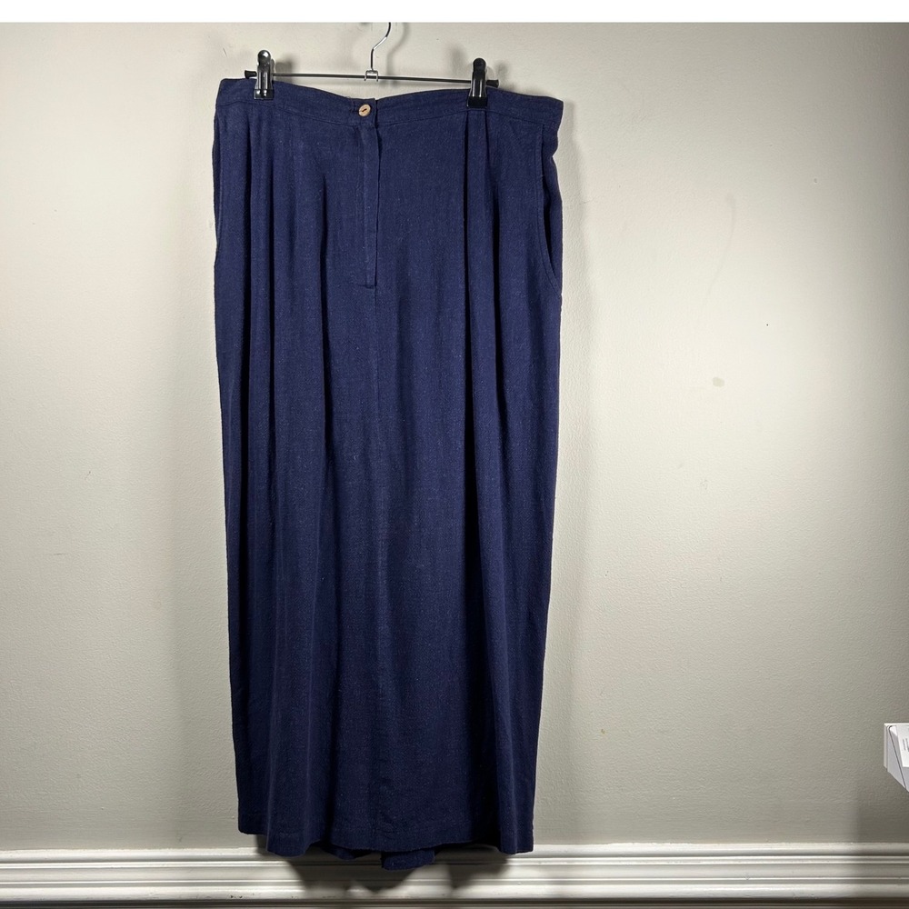 VTG Stephanie Thomas Sport Maxi Skirt Womens 16 Navy Blue 90s Pleated Pockets